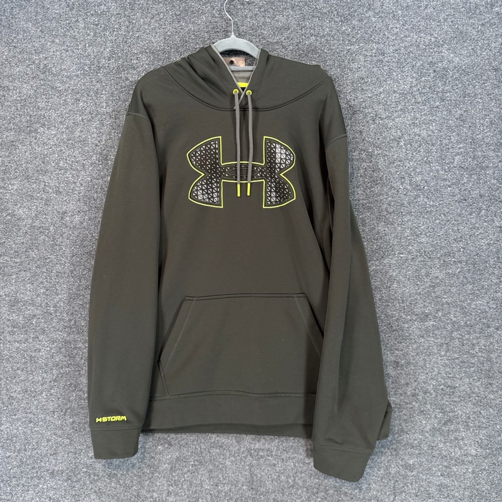 Under Armour Hoodie Mens XL Green UA Storm Pullover Big Logo Fleece Sweatshirt